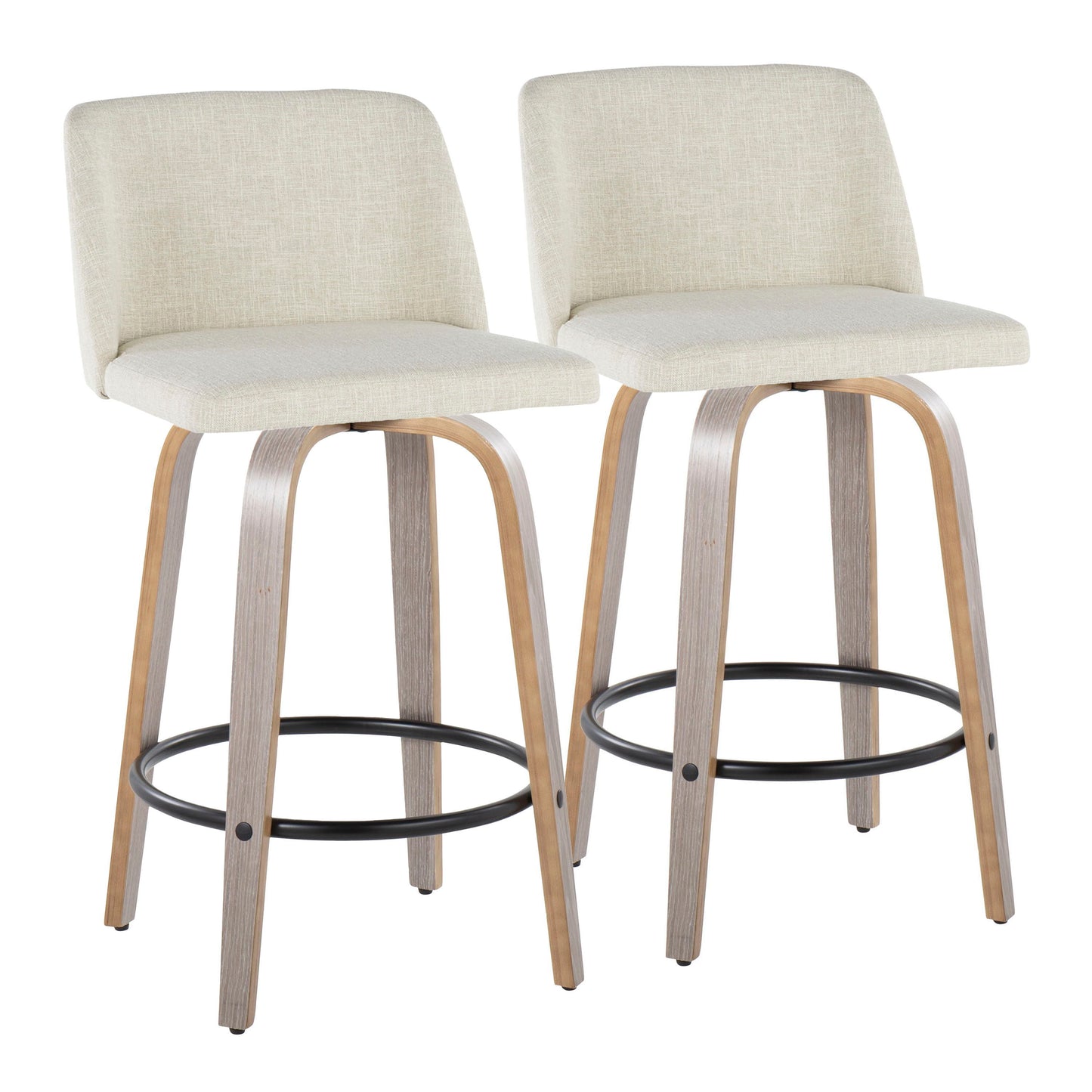 Toriano - Contemporary Fixed Height Counter Stool Swivel & Round Footrest (Set of 2)