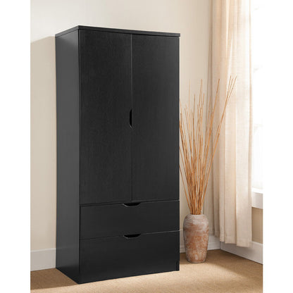 Wardrobe With Two Doors, Two Drawers - Black