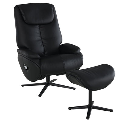 Labotina - Top Grain Leather Accent Chair With Swivel & Ottoman - Black