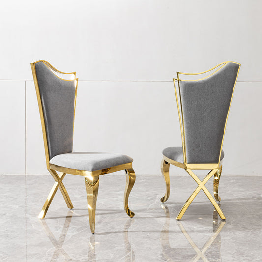 Gorgeous Streamlined High Back Fabric Stainless Steel Dining Chair (Set of 2) - Gold / Gray