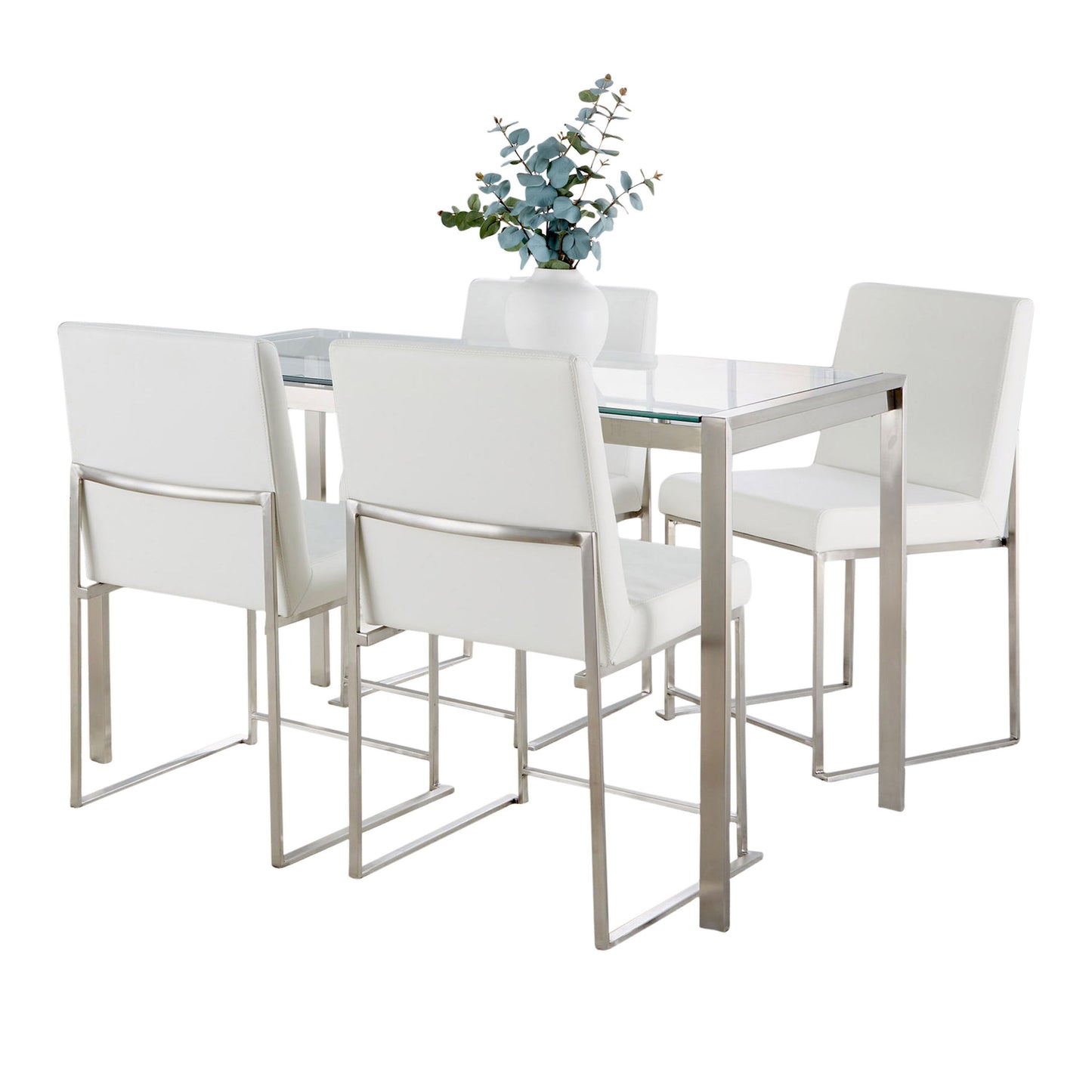 Fuji - High Back Contemporary Dining Set, Glass 5 Piece