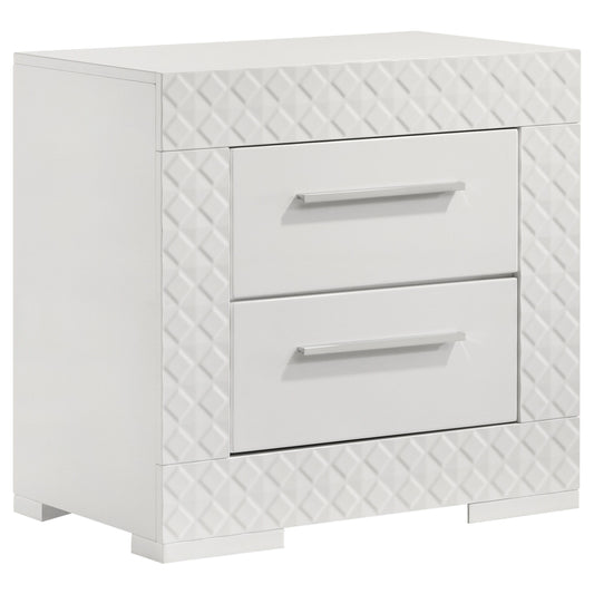 Ives - 2-Drawer Nightstand Bedside Table - White High Gloss