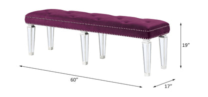 Varian - Velvet Mirrored Bench - Burgundy