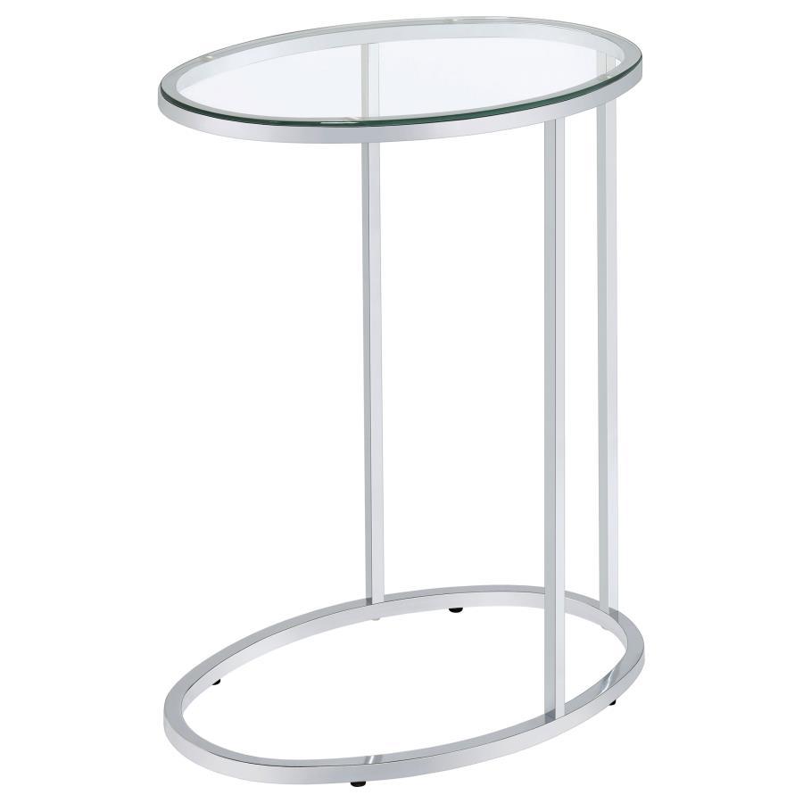 Kyle - Oval Glass Top C-Shaped Sofa Side Table - Chrome