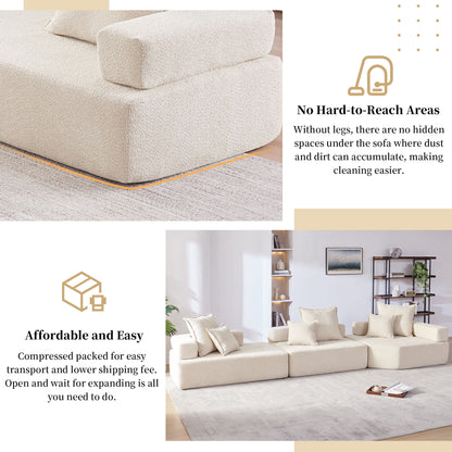 151.5" Oversized Modular Sectional Sofa, Luxury Boucle Floor Couch Set, Convertible Sleeper Couch, Spacious Foam-Filled Sofa Bed For Living Room, 3 Piece Free Combination - Beige