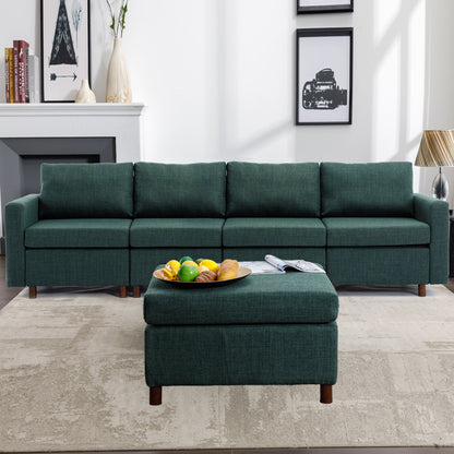 4 Seat Module Sectional Sofa Couch With 1 Ottoman For Living Room, Seat Cushion And Back Cushion Non-Removable And Non-Washable