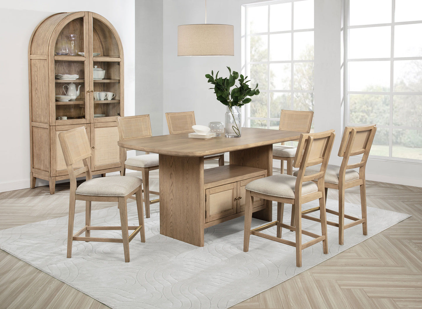 Kailani - 7 Piece Wood Counter Height Dining Set - Beige Oak