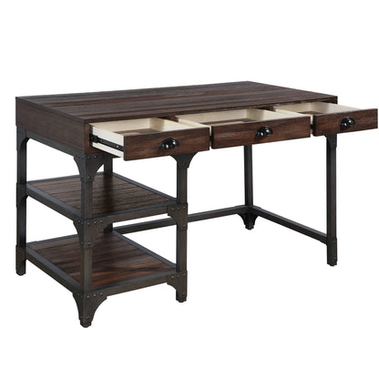 Antique Metal Writing Desk - Espresso / Oak