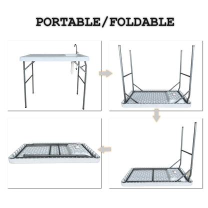 Outdoor Fish And Game Cutting Cleaning Table With Sink And Faucet - Off White