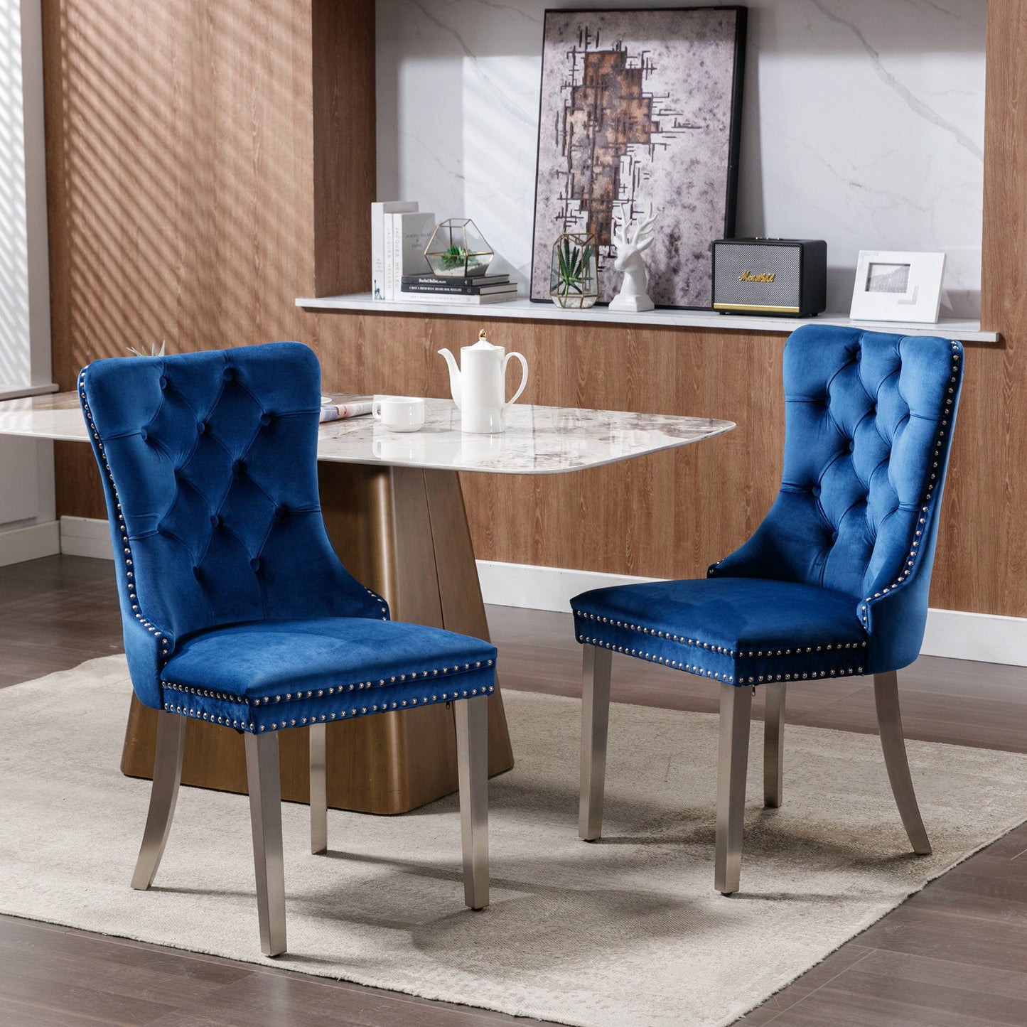 Nikki - Modern, High-End Tufted Solid Wood Contemporary Velvet Upholstered Dining Chair With Chrome Stainless Steel Plating Legs, Nailhead Trim (Set of 2)