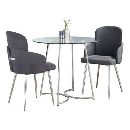 Cece Dahlia - 3 Piece Contemporary Dining Set - Chrome / Clear / Gray