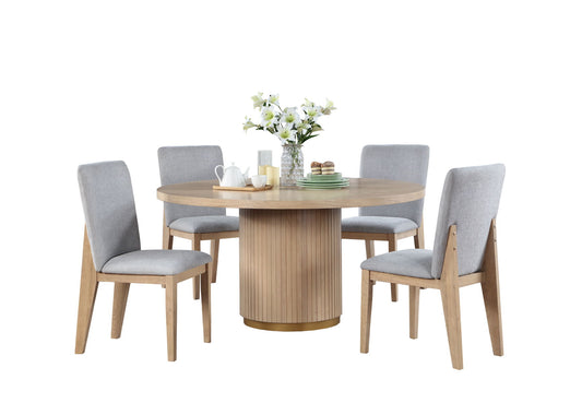 Caspian - 5 Piece Round Dining Table Set With Chairs - Oak