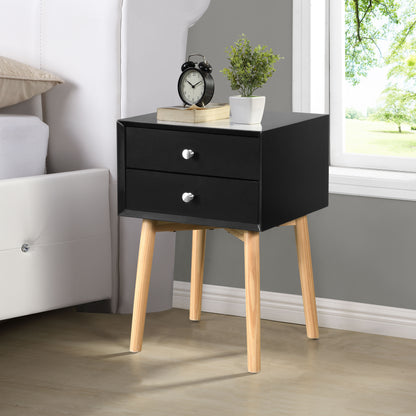 Bedside Table With 2 Drawers Mid-Century Modern Storage Cabinet For Bedroom