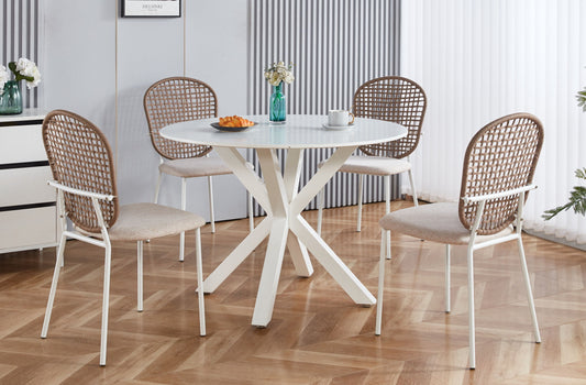 5 Pieces Dining Set, Table Metal Leg Mid-Century Dining Table For 4 - 6 People With MDF Table Top, Pedestal Dining Table, Table Leisure Coffee Table - White