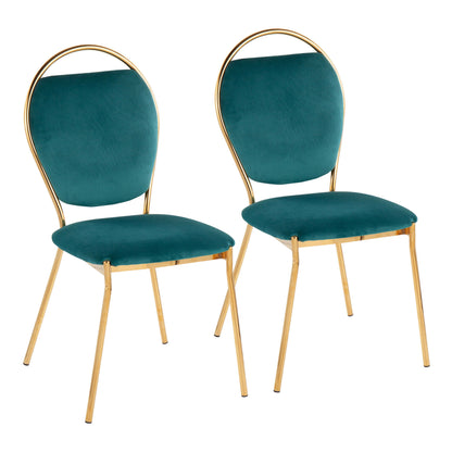 Keyhole - Contemporay / Glam Dining Chair (Set of 2) - Gold / Green