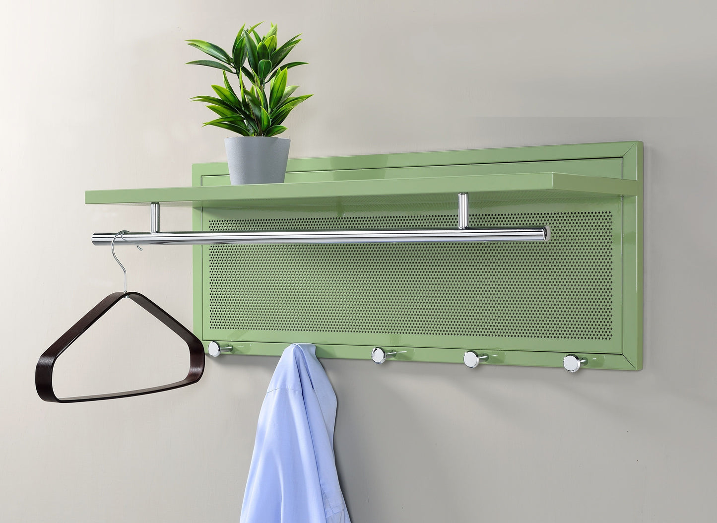 Esyspot - Metal Powder Coating Hook Wall Mounted With Shelf - Green