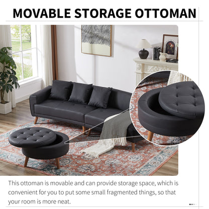 Contemporary Sofa Stylish Sofa Couch With A Round Storage Ottoman And Three Removable Pillows For Living Room