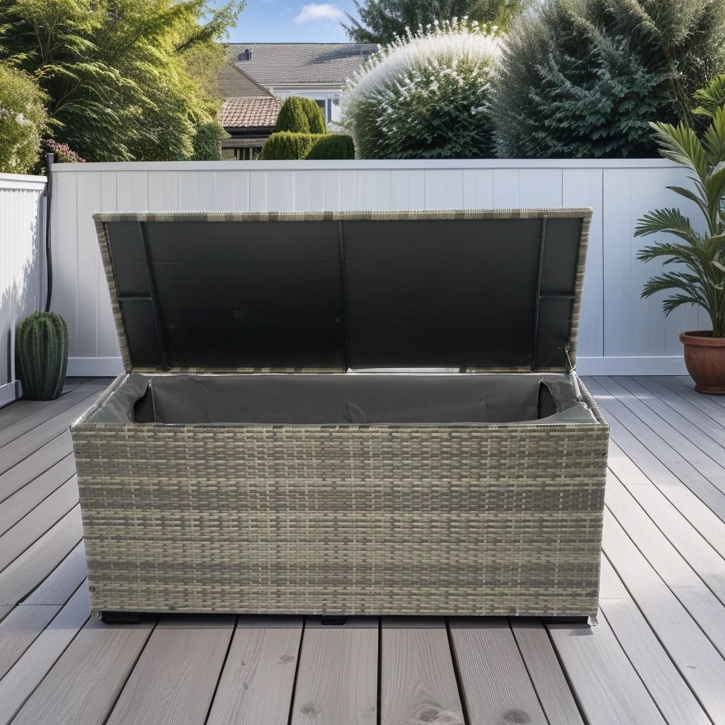 Outdoor Storage Box, Wicker Patio Deck Boxes With Lid, Outdoor Cushion Storage For Kids Toys, Pillows, Towel, Wicker