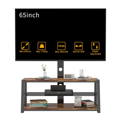 Wooden Storage TV Stand Tempered Glass Height Adjustable Universal Swivel Entertainment Center With Mount TV Stand - Black