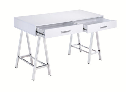 Coleen - High Gloss Writing Desk With USB - Chrome / White