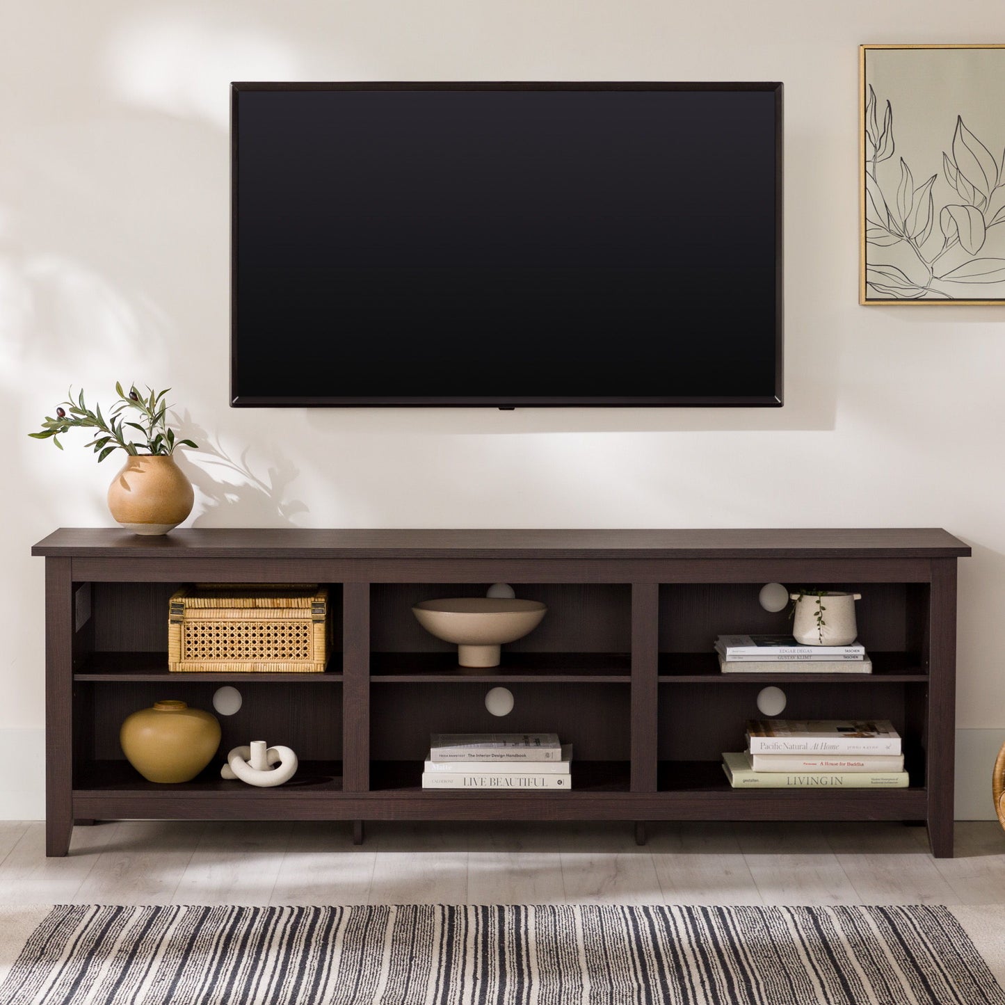 Modern Transitional 3 Shelf Open Storage 70" TV Stand For 80" TVs - Espresso