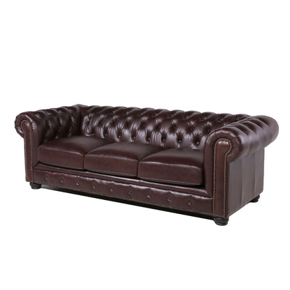 Traditional Tufted Leather Chesterfield Nailhead Sofa