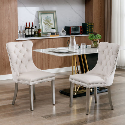 Nikki - Modern, High-End Tufted Solid Wood Contemporary Velvet Upholstered Dining Chair With Chrome Stainless Steel Plating Legs, Nailhead Trim (Set of 2)