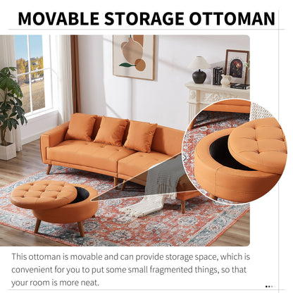 Contemporary Sofa Stylish Sofa Couch With A Round Storage Ottoman And Three Removable Pillows For Living Room