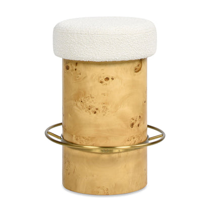 Nebula - Backless Round Upholstered Counter Stool With Burl - Ivory White