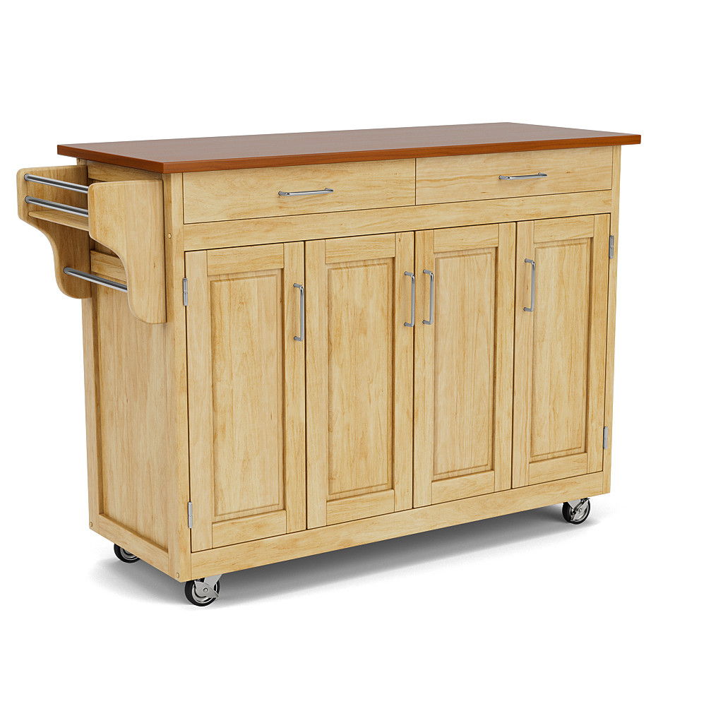 Create-A-Cart - 4 Doors Kitchen Cart With Oak Wood Top