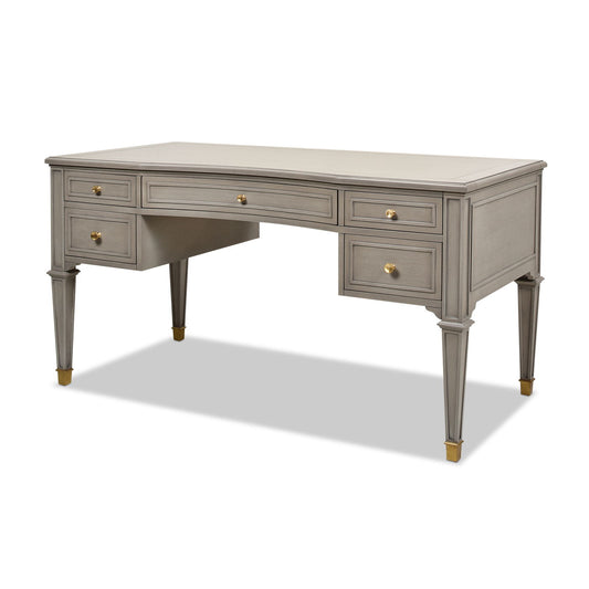 Dauphin - Gold Accent 5 Drawer Executive Desk - Gray Cashmere