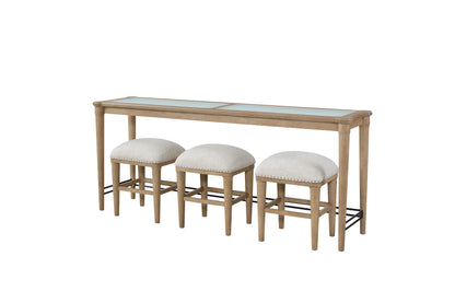 Glass Console Table With 3 Stools - Frosted