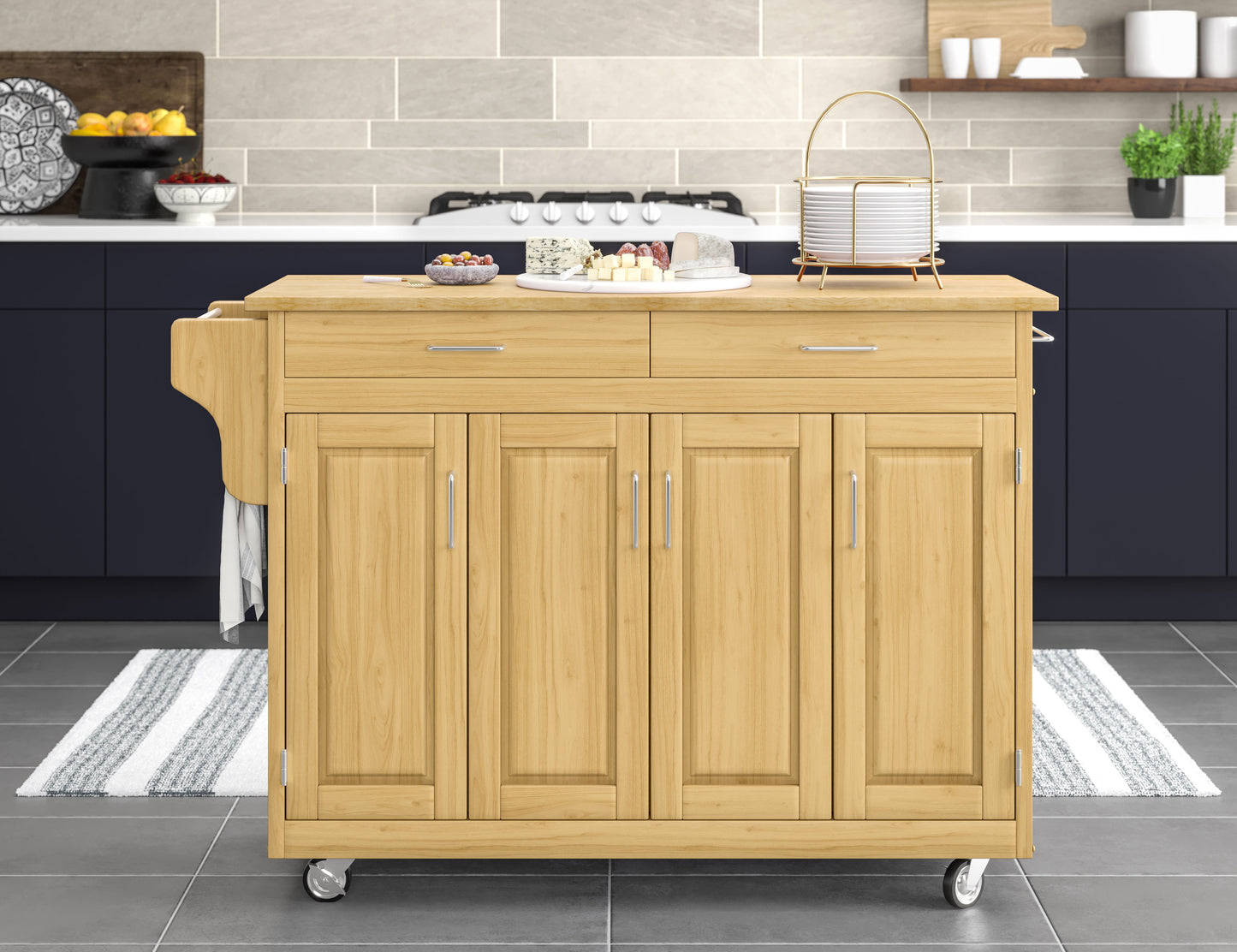 Create-A-Cart - 4 Doors Kitchen Cart - Light Wood Top