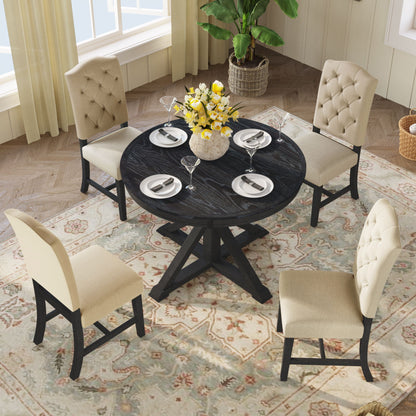 Functional Furniture Retro Style Dining Table Set With Extendable Table And 4 Upholstered Chairs For Dining Room And Living Room