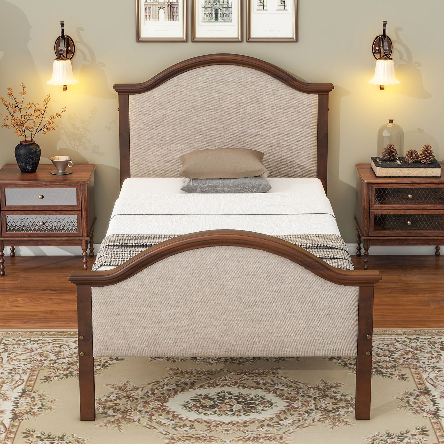 Bed With Upholstered Headboard And Footboard, With Slats