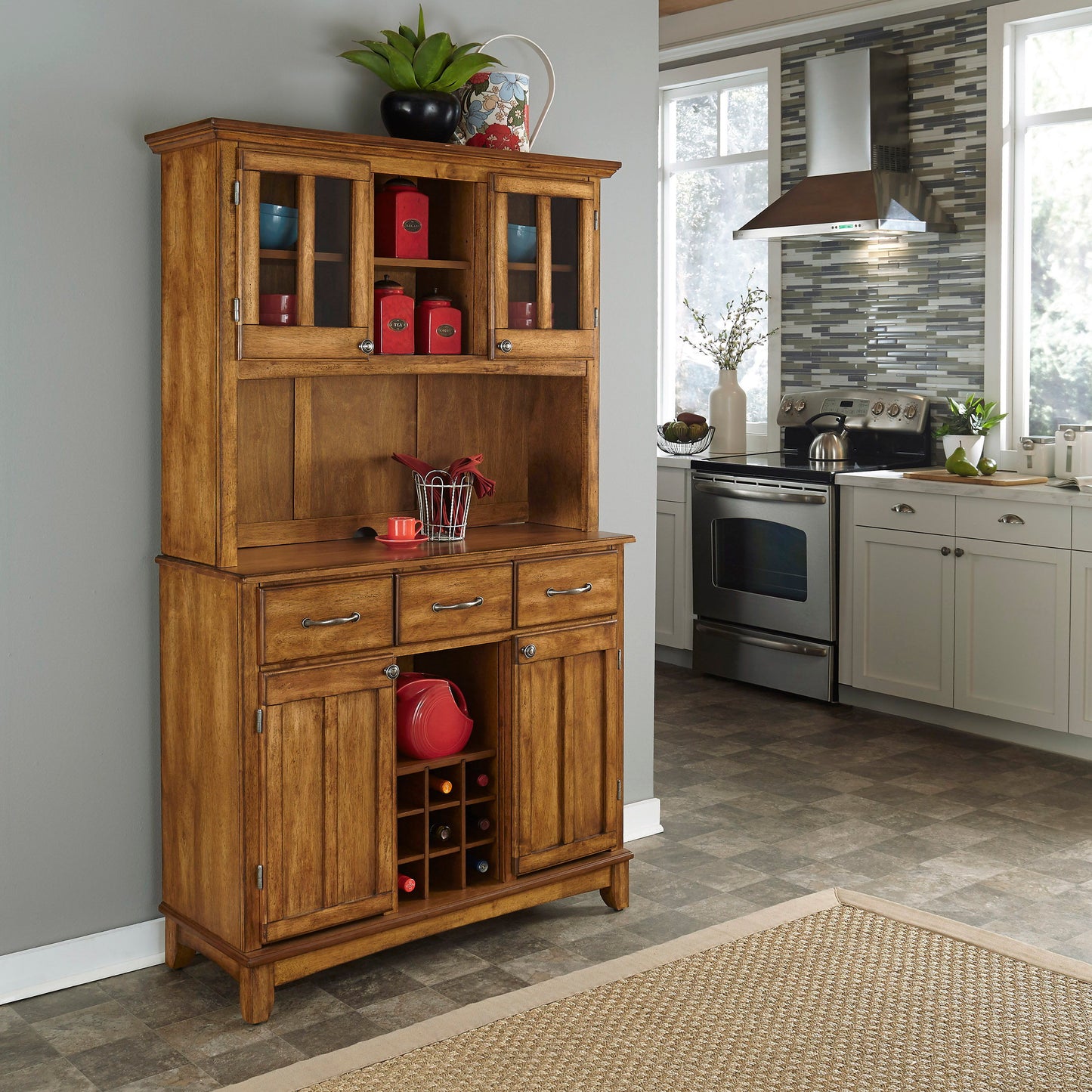 Hampton - Buffet With Hutch - Oak Wood Top