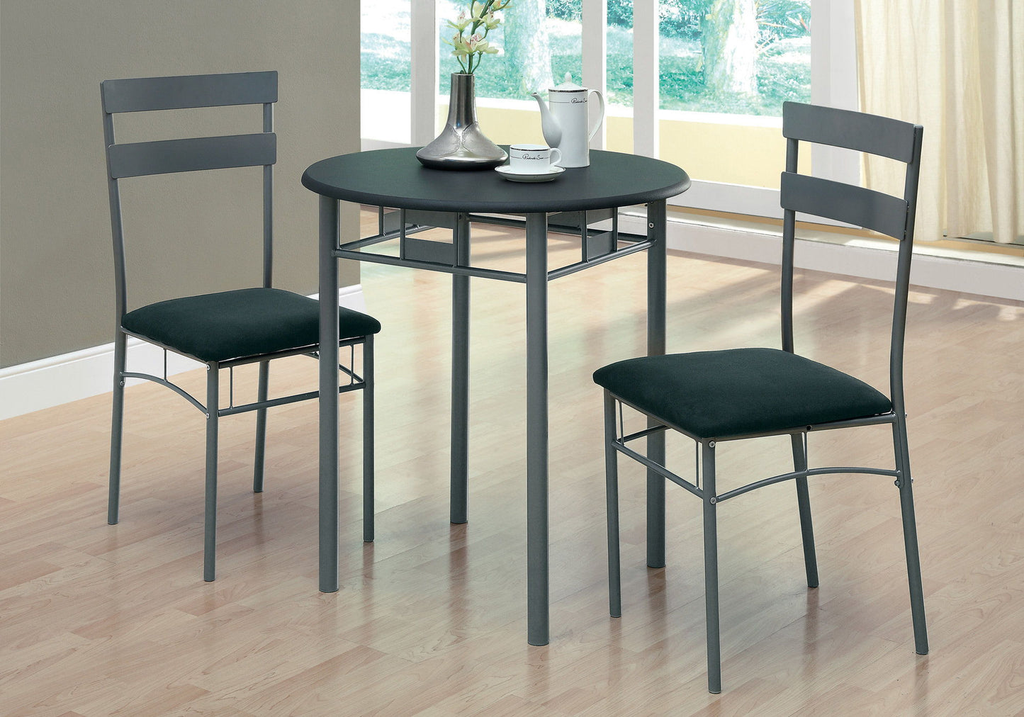 Dining Table Set Small Round 3 Pieces Set - Black