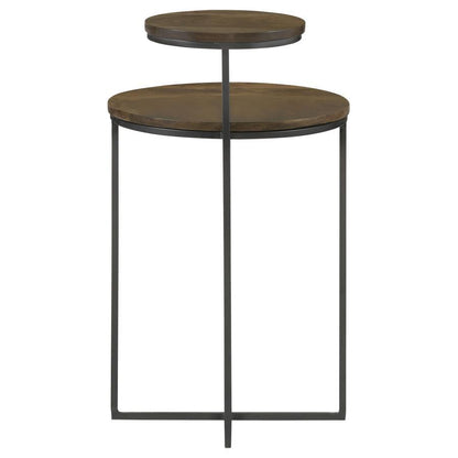 Yael - Round Mango Wood Accent Side Table - Natural And Gunmetal