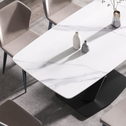 63" Modern Artificial Stone Dining Table, 6 People - White / Black