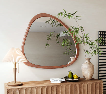 Asymmetrical Wall Mirror Wooden Framed Mirror Large Sized Dressing Mirror, For Living Room, Bedroom, Bathroom, Hallway Or Entry Way - Natural Wood