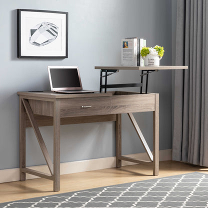 Home Office Desk, Lift-Top Desk With Drawer, USB / Power Outlet - Taupe