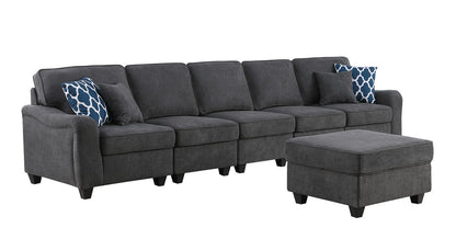 Leo - 6 Seater Sofa And Ottoman - Dark Gray