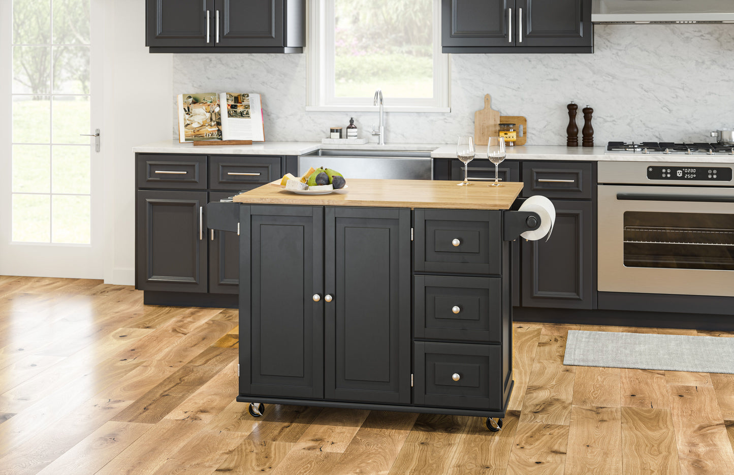 Blanche - Kitchen Cart - Rubber Wood Top