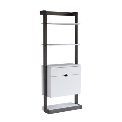 Contemporary Bookcase Four Open Shelve One Drawer Two Cabinets With Open Shelve - White / Gray