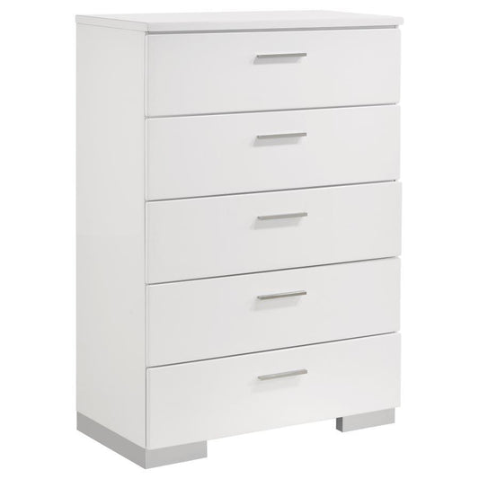 Felicity - 5-Drawer Bedroom Chest - White High Gloss