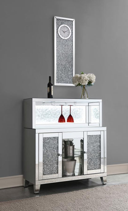 Yvaine - 2-Door Mirrored Acrylic Home Bar Wine Cabinet - Silver