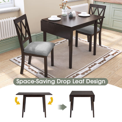 3 Piece Kitchen Dining Set With Drop Leaf Dining Table And 2 Dining Upholstered Chairs, Dining Room Set For Small Places