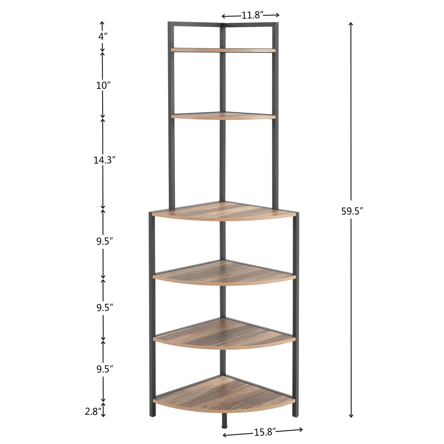 6 Tier Corner Open Shelf Modern Bookcase Wood Rack Freestanding Shelving Unit, Plant Album Trinket Sturdy Stand Small Bookshelf Space-Saving For Living Room Home Office Kitchen Small Space - Rustic Brown