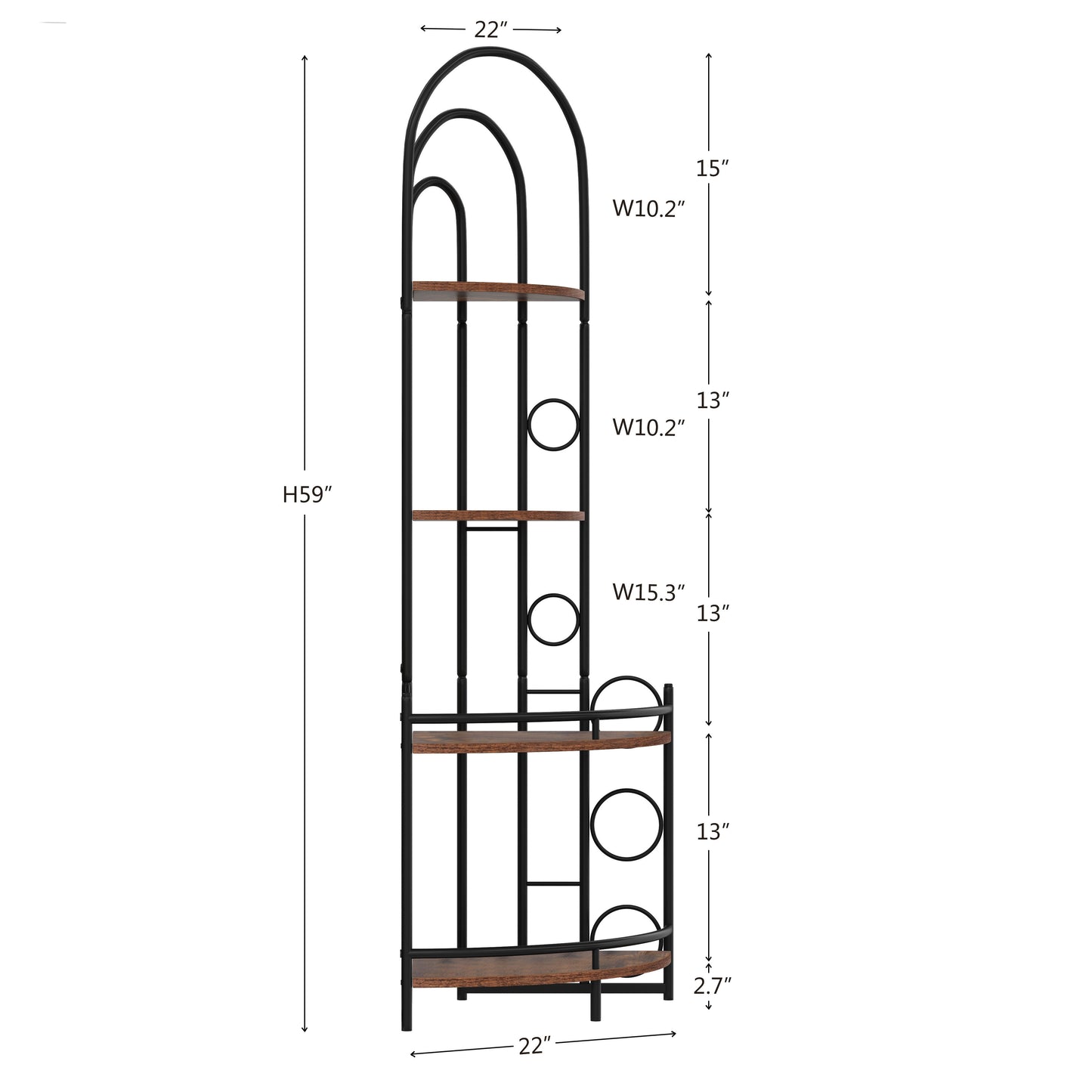 4 Tier Corner Bookshelf, Modern Style, Plant Stand With Metal Frame - Antique Brown / Black